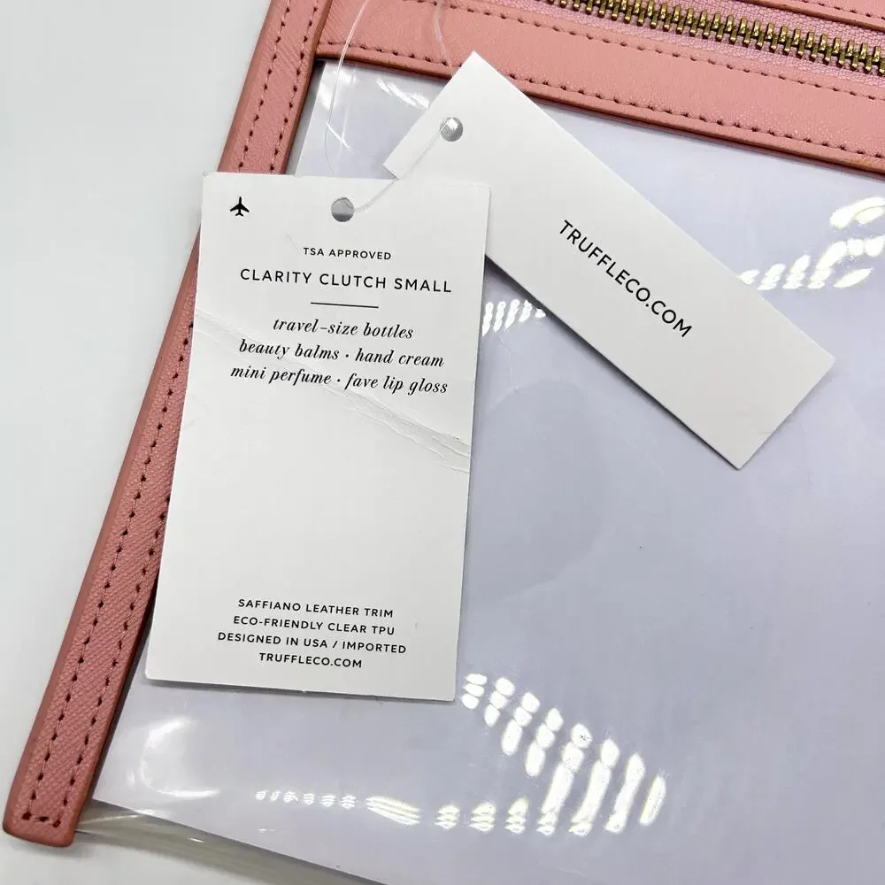 NWT Truffle Co Clarity Clutch Small Pink Clear TSA Approved Travel Makeup Bag